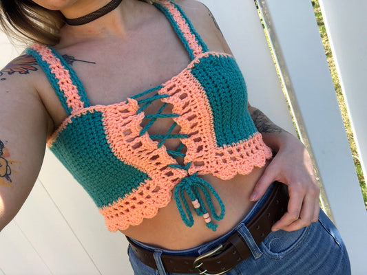 S/M Lace Up Crochet Crop Top