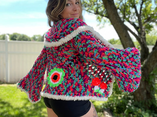 Trippy Party Cardi - Oversized Crochet Cardigan