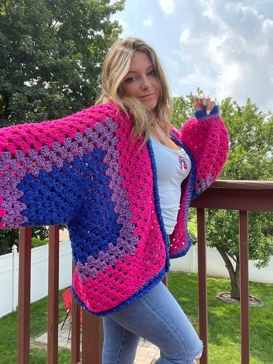 Bi Pride Oversized Crochet Cardigan